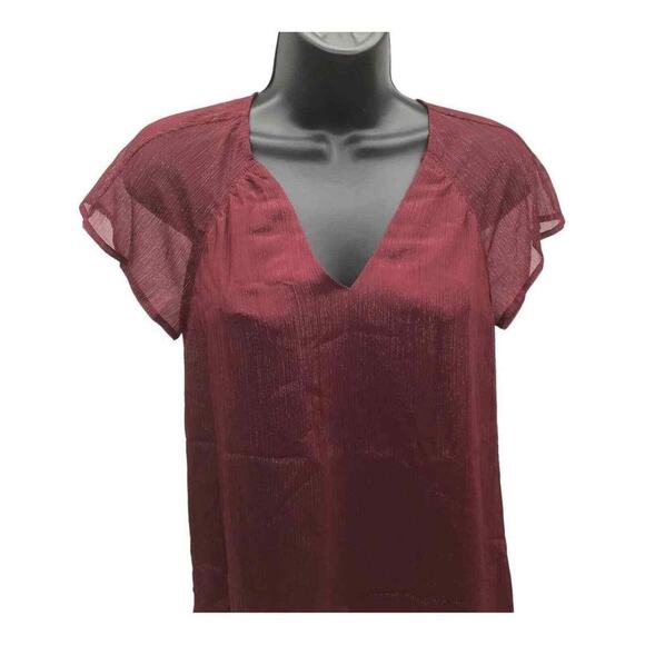 Michael Kors Women’s XXS Ruby Red Sheer Flutter Sleeve Lined Top Blouse NWT - Picture 1 of 15